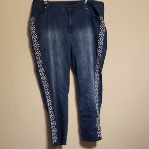 Catherines Dark Blue Embroidered Ankle Jeans